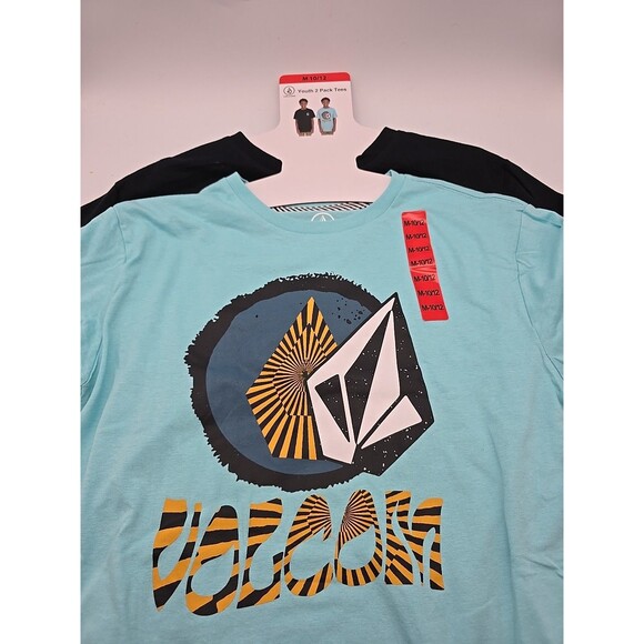 Volcom Boys 2 Pack Medium 10/12 Graphic Print T-Shirts - Black and Aqua - Picture 4 of 4